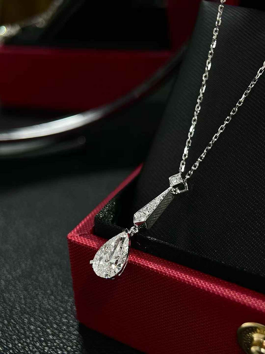 Quick buy - modern pear drop lab diamond necklace in platinum